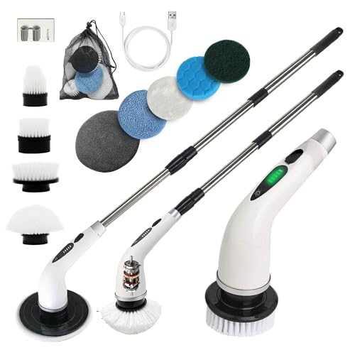 Spurno Electric Scrubbing Brush For Cleaning With 8 Replaceable Brush Heads with rod, Electric Cleaning Brush Scrubber 500 RPM, Power Spin Scrubber Shower, Floor scrubbing, Electric Spin Scrubber UK