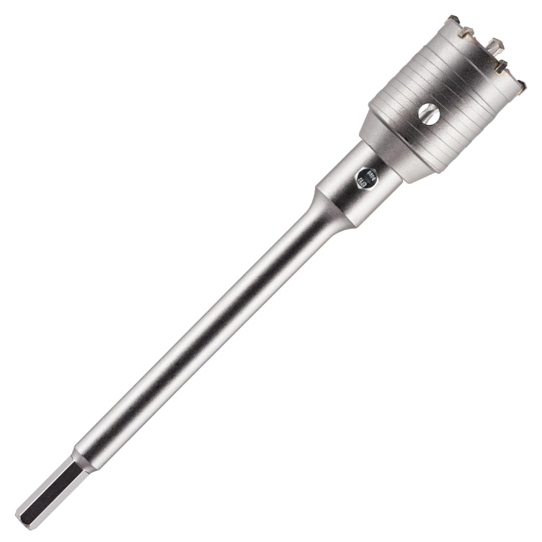 55mm TCT Core Drill Bit + HEX Shank Adapter + Tungsten Carbide Tipped Pilot Drill For Masonry, Brick, Aerated Block Etc. Concrete Hole Saw Wall Drill Bit Set With 240mm Long HEX Shank Extension Bar