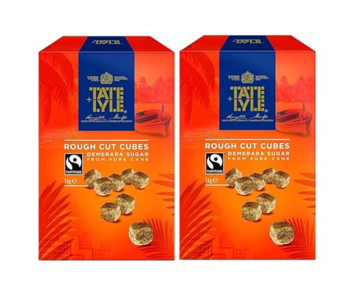 Demerara Rough Cut Sugar Cubes 1kg (Pack of 2)| Cane Sugar Cubes Naturally Sweet & Aromatic Ideal for Coffee Tea & Cocktails | Packed by Saras Foods UK