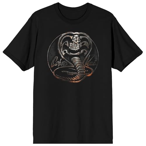 Cobra Kai Steel Cobra Logo Adult Black Crew Neck Short Sleeve T-Shirt-XL