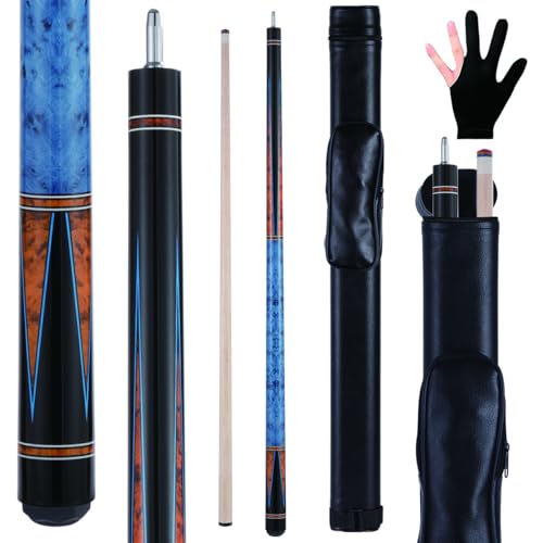 Bili Biliard Canadian Maple Pool Cue Sticks (10mm/11.5mm/13mm), 58" 2-Piece Pool Sticks with Low Deflection Shaft,Billiard Sticks for Home, Bar, and Tournament Play (Blue 13mm with case)