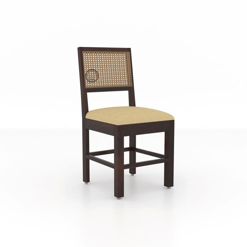 Image of VK Furniture Sheesham Solid Wood 4 Seater Dining Table Set of Four with 4 Cushion Cane Chairs for Dinner Hall Kitchen Living Room Home Office Restaurant |L45 X W30 X H30|Natural Walnut Finish