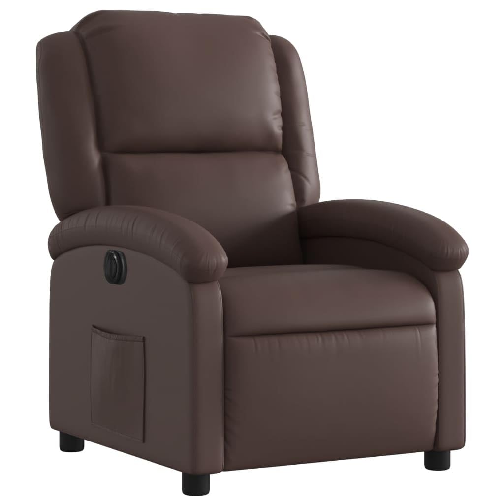 Elektryczny fotel relaksacyjny, brązowy, sztuczna skóra, z funkcją leżenia, regulowany, ergonomiczny, z podłokietnikami i kieszenią boczną, do salonu, biura i kącika do czytania, stabilna