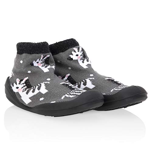 Nuby Snekz Comfortable Rubber Sole Sock Shoes For First Steps- Grey Zebras/Large 22-30 Months #TOP4