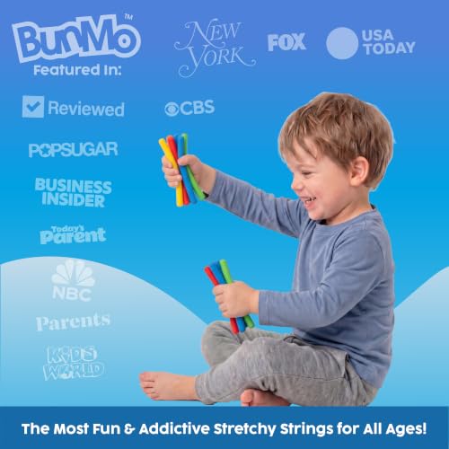 Image of BUNMO Sensory Toys Stretchy Strings for Toddlers 3+ - Stimulating & Addictive Fidget Toys for Kids - Hours of Fun for Kids - Non-Mouthable Toy 3+ - Mini Smooth 12 Pack