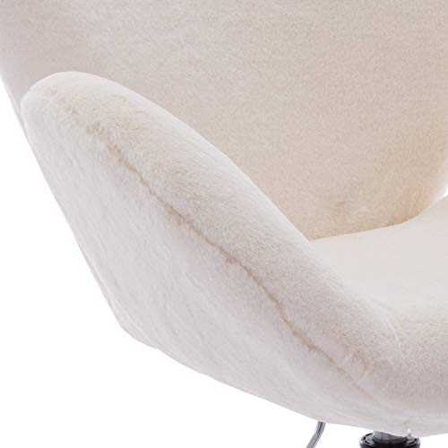 Comfy Home Office Chair with no Wheels, Modern Faux Fur Swivel Desk Chair, for Living Room, Bedroom, Vanity, Height Adjustable, Plush Microfiber Faux Fur, Ivory - Thumbnail 2