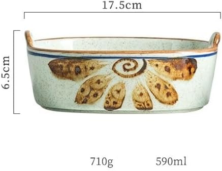Lasagna Pans Household Fried Fruit Salad Bowl Oven Baked Rice Tray Ceramic Tableware 590ML Double Ear Baking for Baking Cake