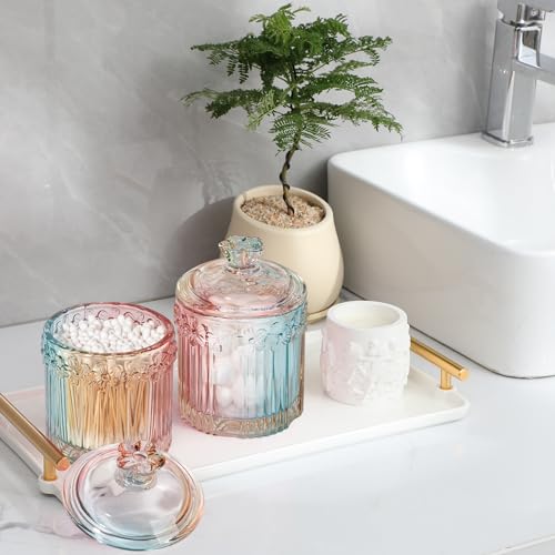 rejomiik 2 Pack Qtip Holder Glass Apothecary Jars with Lids, Rainbow by rejomiik - Used condition - Image 2