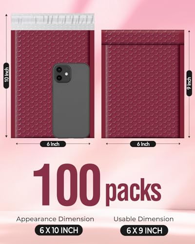 Image of Metronic Bubble Mailers 6x10 Inch 100 Pack Burgundy Padded Envelopes