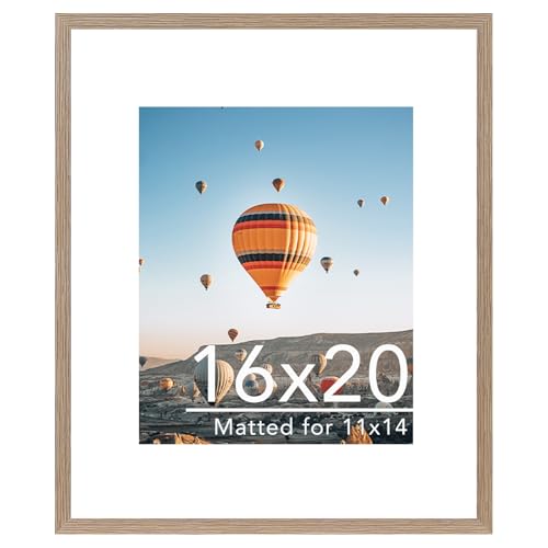 Image of JCJMY 16x20 Picture Frame with 11x14 Mat, Display Photo 11x14 with Mat or 16 x 20 Without Mat, Wall Hanging Large 16 by 20 Poster Frame with Plexiglass, Rustic Brown