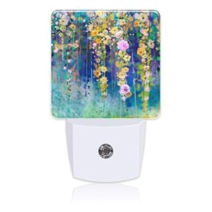 Abstract Ivy Flowers Watercolor Painting Night Light Plug into Wall with Dusk to Dawn Sensor Cute Nightlight for Kid Girls Boys Women Room Decor, Hallway, Kitchen, Bathroom, Nursery, Stairs