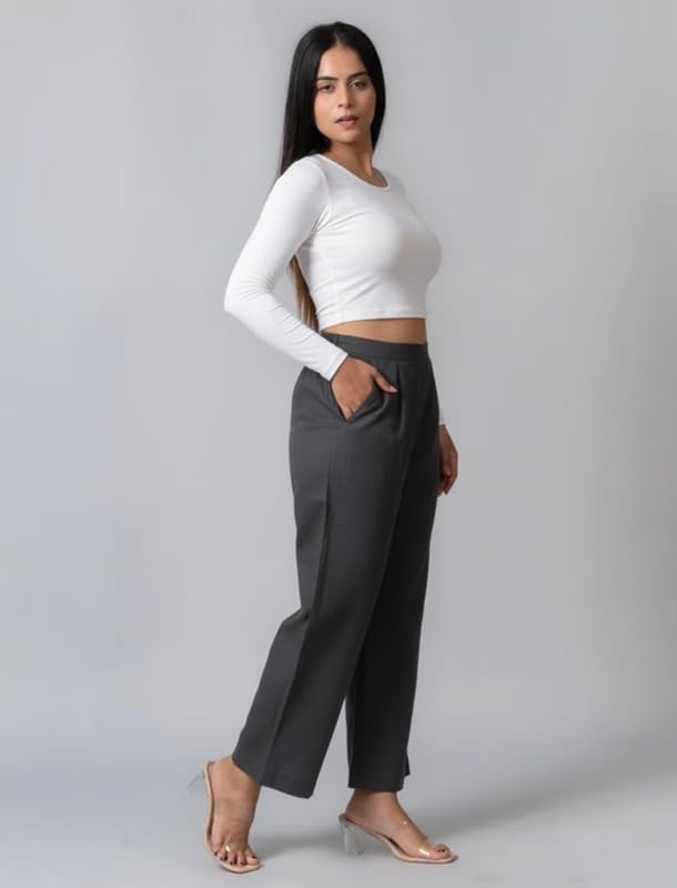 Image of Moirai Pure Cotton Wide Leg Women Trouser Stylish Mid Rise Relaxed Straight Fit Loose Pants Casual Travel Office Formal Wear