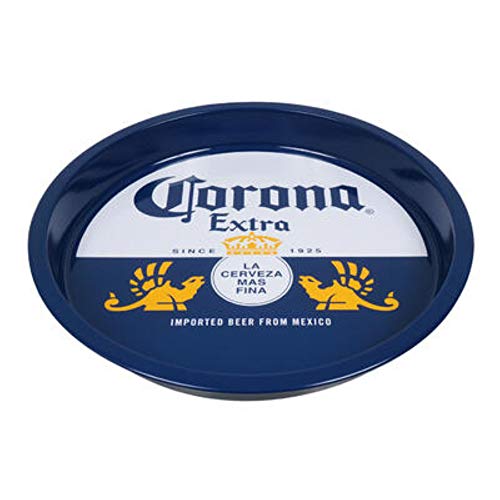 The Tin Box Company Corona Large Round Beverage Tray, Blue