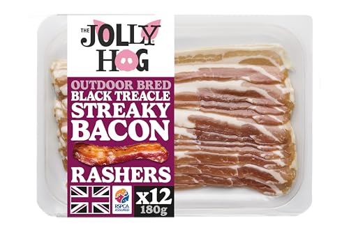 The Jolly Hog Black Treacle Cured Streaky Bacon, 100% Outdoor Bred RSPCA Assured British Pork, 180g