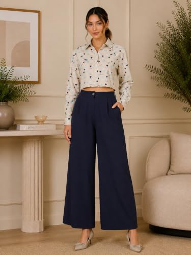 Image of FYLTR Women's Stretchable High Waist Wide-Leg Front Pleated Formal Trouser
