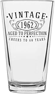 Vintage 1962 Printed 16oz Pint Beer Soda Glass - 60th Birthday Gift Aged to Perfection - 60 Years Old Anniversary