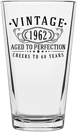 Vintage 1962 Printed 16oz Pint Beer Soda Glass - 60th Birthday Gift Aged to Perfection - 60 Years Old Anniversary