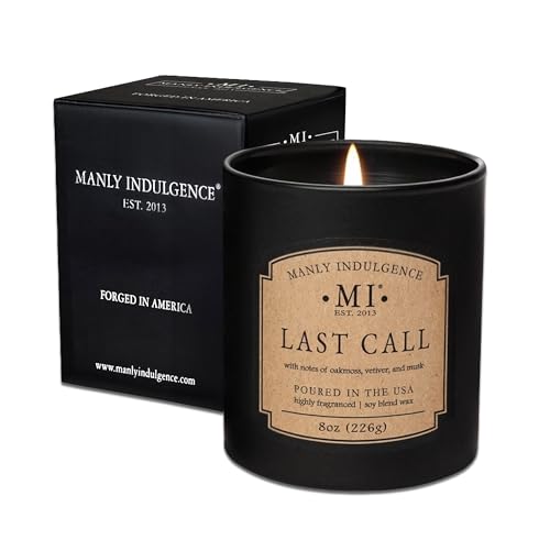 Manly Indulgence Last Call Scented Candles for Men, Premium Soy Blend Wax, 45H Burn, Candles for Home Scented, Gift-Ready Packaging - Made in The USA