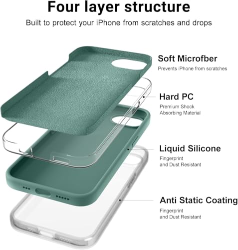 Image of Elzzi Microfiber Logo Cut Cover Compatible for iPhone 16e /17e Case Liquid Silicone Cases Full Body 4 Layer Protective Covers Shockproof Back Cover with High Raised Camera Lips (6.1 inch, Pine Green)
