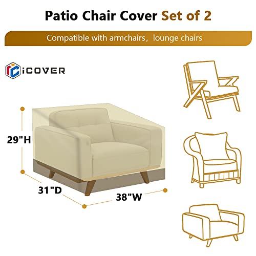 Icover Patio Chair Covers Set Of 2, Waterproof Outdoor Furniture Cover For Deep Seat Armchair Lounge, Buckles Drawstring Design, Sand 38" Wx31 D #TOP1