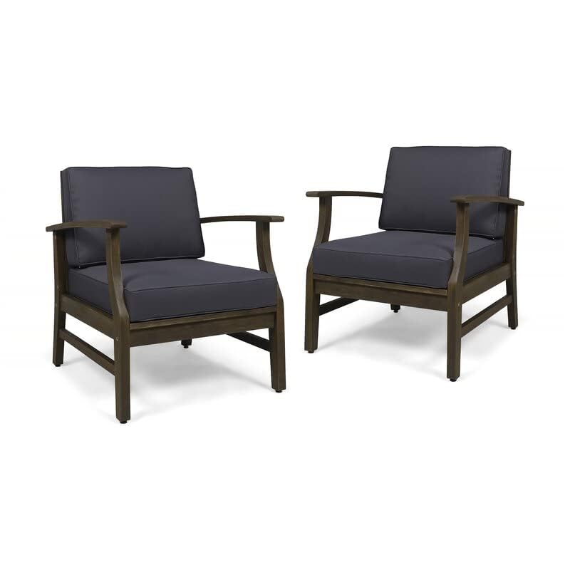 Image of Krishna Wood Decor Wooden Armchair Set of 2 Solid Sheesham Wood || Patio,Outdoor,Garden Chair, Balcony Indoor Chair || Blue Cushions, Bedroom Furniture || Walnut Finish