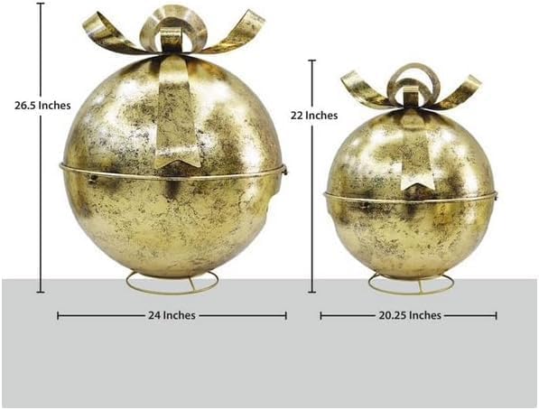Oversized Christmas Bells Outdoor Décor Set of 2, Large and Medium Antique Jingle Bells with Stands, Giant Metal Bells for Indoor Outdoor Holiday Decoration, Nesting Design (Gold)