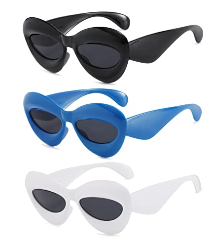 Long Keeper 3 Pair Lip Sunglasses Unique Women Sexy Thick Frame Inflated Cat Eye Candy Color Punk Sun Glasses UV400