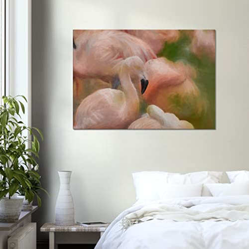Toile encadrée flamant rose 50 x 70 cm pour habiller un mur vide facilement