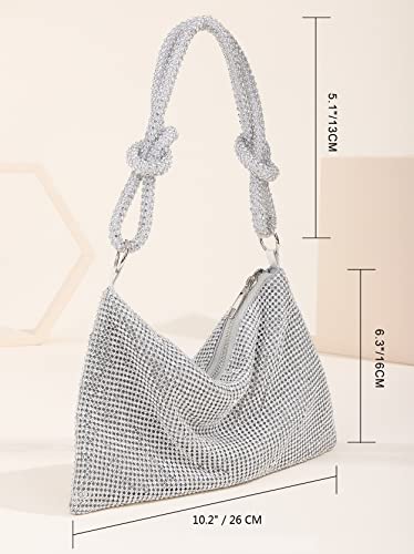 Rhinestone Purse Chic Sparkly Evening Handbags For Women Bling Hobo Bag Shiny Silver Purse For Wedding Party Club #TOP2