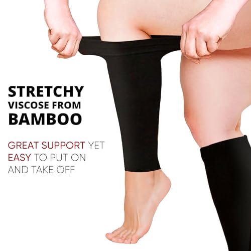 BAMS Plus Size Calf Compression Sleeve for Women & Men, Viscose from Bamboo Extra Wide Leg Support for Shin Splints, Leg Pain Relief and Support, Swelling, Travel (Calf Black, XL)3
