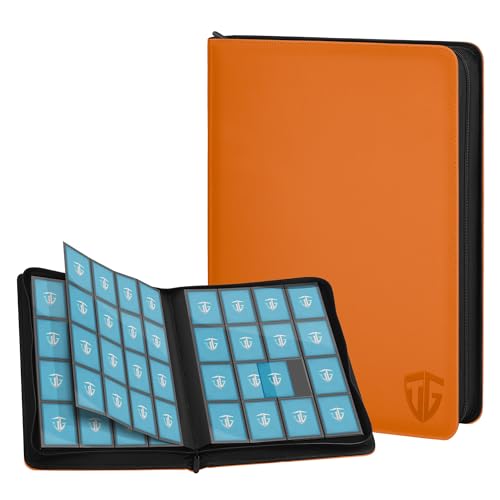 Image of 16 Pockets Trading Card Zipper Binder for 1000+ Cards| Secure Side Loading Pockets | Trading Card Album Folder | Compatible with YuGiOh, MTG,Sports Cards (Orange 16)