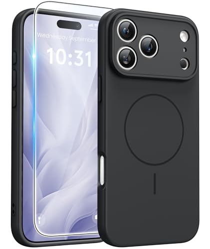Image of FNTCASE for iPhone 17 Pro Max Case: [Compatible with Magsafe] Integrated Silicone Phone Cases with [Full Camera Protection] [Screen Protector] Military Grade Shockproof Protective Cover - Full Black