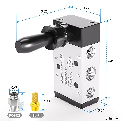 TAILONZ PNEUMATIC 1/4"NPT 5 Way 2 Position Air Hand Lever Operated Valve Pneumatic Solenoid Valve Manual Control Push-Pull 4H210-08 by TAILONZ PNEUMATIC - Used condition - Image 2