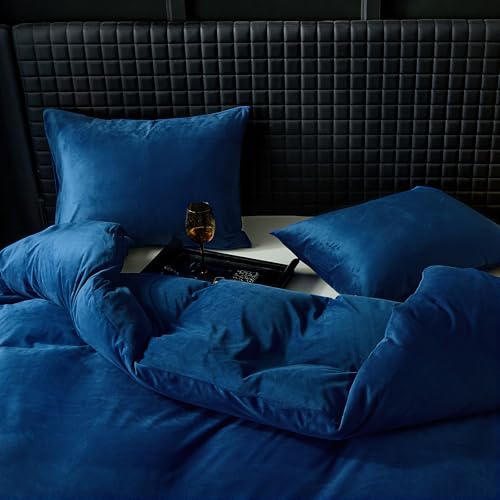 WARMDERN Navy Blue Flannel Velvet Duvet Cover King Size, 3-Piece by WARMDERN - Used condition - Image 9