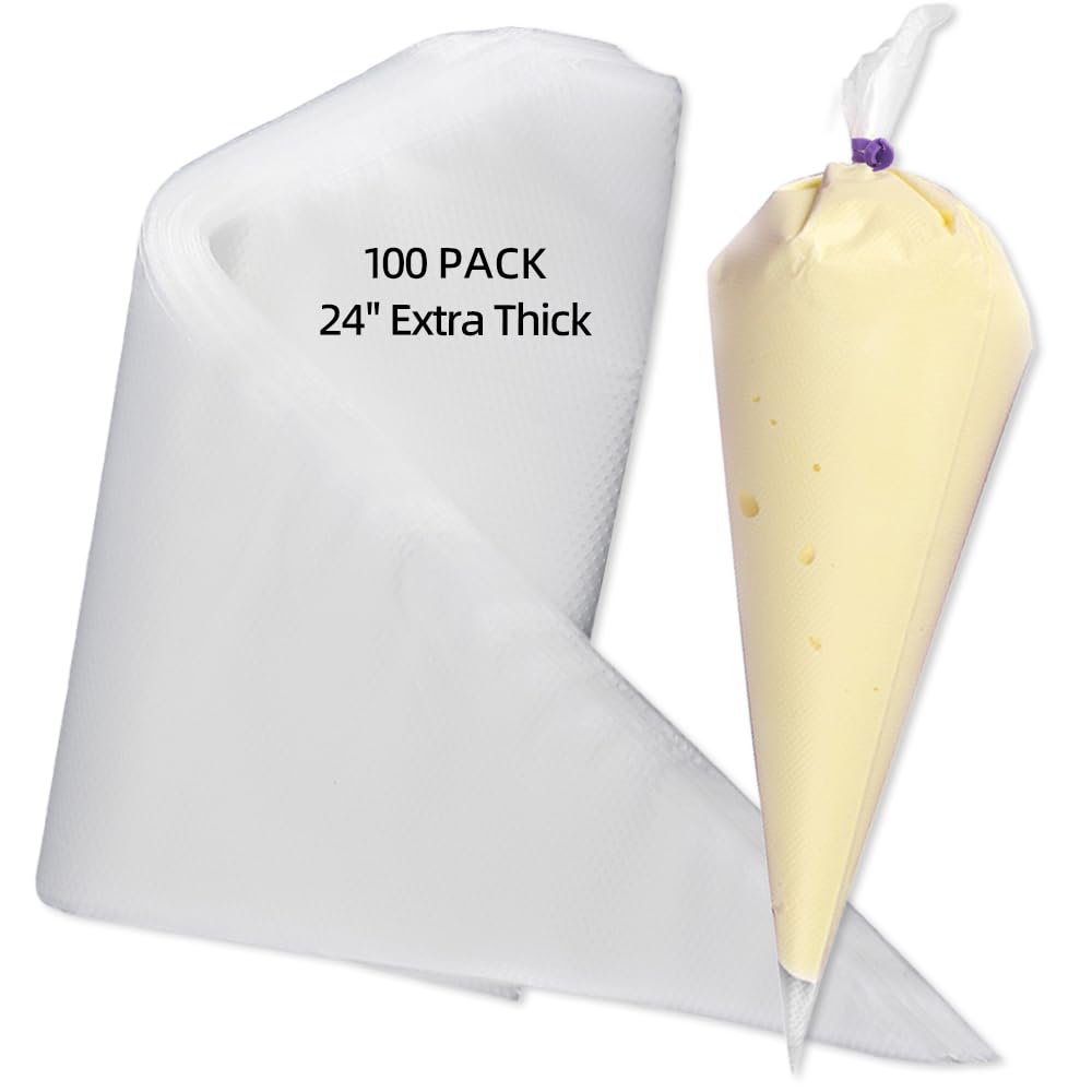 Photo 1 of 24 Inch Disposable Large Piping Bags,100 PACK Extra Large Thick Pastry Bags with 6 Bag Ties, Thickened Icing Bags,Cake Decorating Bags,Frosting Bags for Cake Decorating Cream Frosting