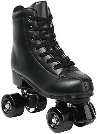 Gets Womens Roller Skates Light Up Wheels, Artificial Leather Adjustable Double Row 4 Wheels Roller Skates Shiny Skates for Teens,Adult (Black Wheel,38-US: 7)