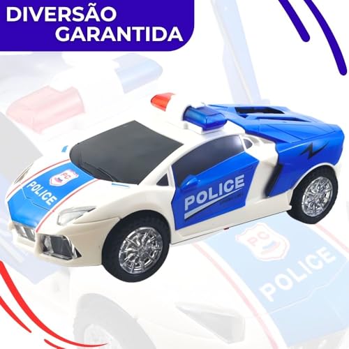 Carro de Polícia Brinquedo Infantil com Luzes 3D, Som, Bate e Volta, Giro 360 e Abertura de Portas