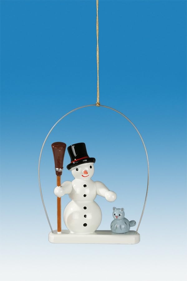 Christmas Tree Decoration Snowman in Ring with Cat Height Approx. 6 cm