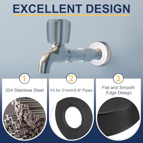 uxcell 4pcs Shower Arm Flange 66mm/2.6" OD Escutcheon Plate Stainless Steel Round Plumbing Cover Plates for 25mm/1" Dia Water Pipe Faucet Decoration, Black by uxcell - Image 3