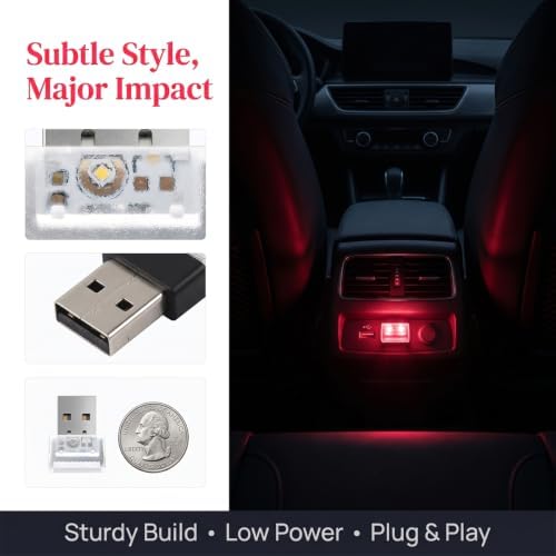2PCS USB LED Car Interior Atmosphere Lamp, Portable Mini, Red — 사진 2