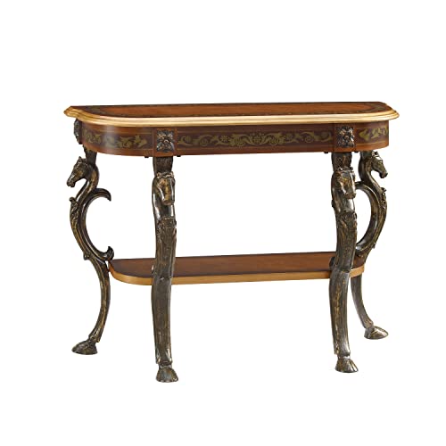 Powell Furniture Masterpiece Floral Demilune Powell Console Table, Brown and