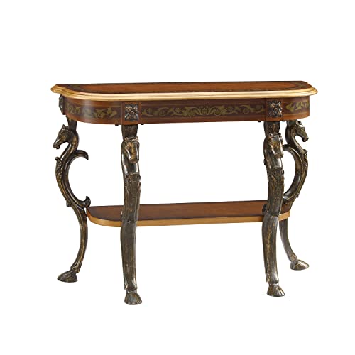 Powell Masterpiece Table console florale Demilune avec tête de cheval, pieds en fonte et étagère