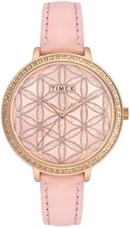 TIMEX Analog Watch for Women with Pink Round Dial & Pink Leather Strap Band Water Resistant Women's Wrist Watches - TWEL14707
