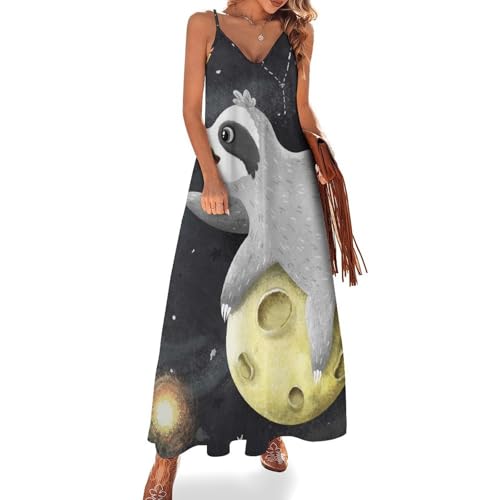 Robe longue femme ete Planete Paresseux sans manches pour plage