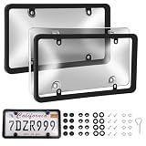 Transparent License Plate Cover and Frames, 2Pack Grey Clear Front and Rear License Plate Holder with Screws...