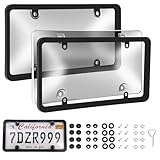 Transparent License Plate Cover and Frames, 2Pack Grey Clear Front and Rear License Plate Holder with Screws & Caps, Unbreakable Car Licence Plate Frame, Universal Fit for Most US Plates