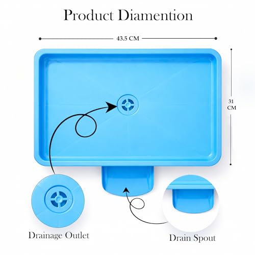 Image of AURAM Dish Drainer Tray Blue - Kitchen Sink Drain Board - Water Drip Tray for Drying Utensils - Durable Plastic Dish Drying Base - Anti-Slip, Easy Clean, Large Capacity