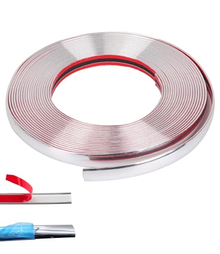 Youzzei Zierleisten Selbstklebend, 12mm x 5m Chrom Selbstklebende Zierleisten, Hochwertiges Universal Zierleiste selbstklebend Silber für Wandfliesen,Fenster, Auto Karosserie