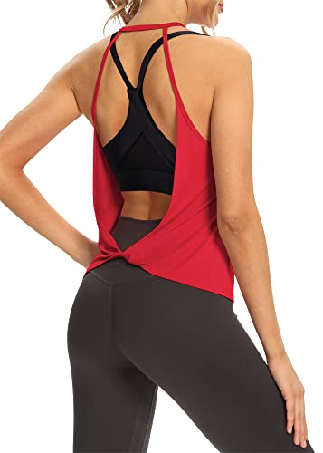 Mippo Open Back Shirts Backless Workout Tops Athletic Yoga Gym Active Wear Going Out Top Exercise Fitness Apparel Low Back Tank Tops Sexy Summer Clothes For Women Red M #TOP4
