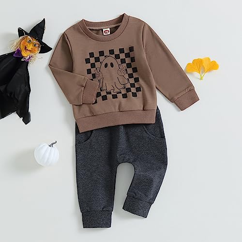 Toddler Baby Boy Halloween Clothes Long Sleeve Letter Sweatshirt Tops Stretch Jogger Pants Infant Fall Winter Outfit2